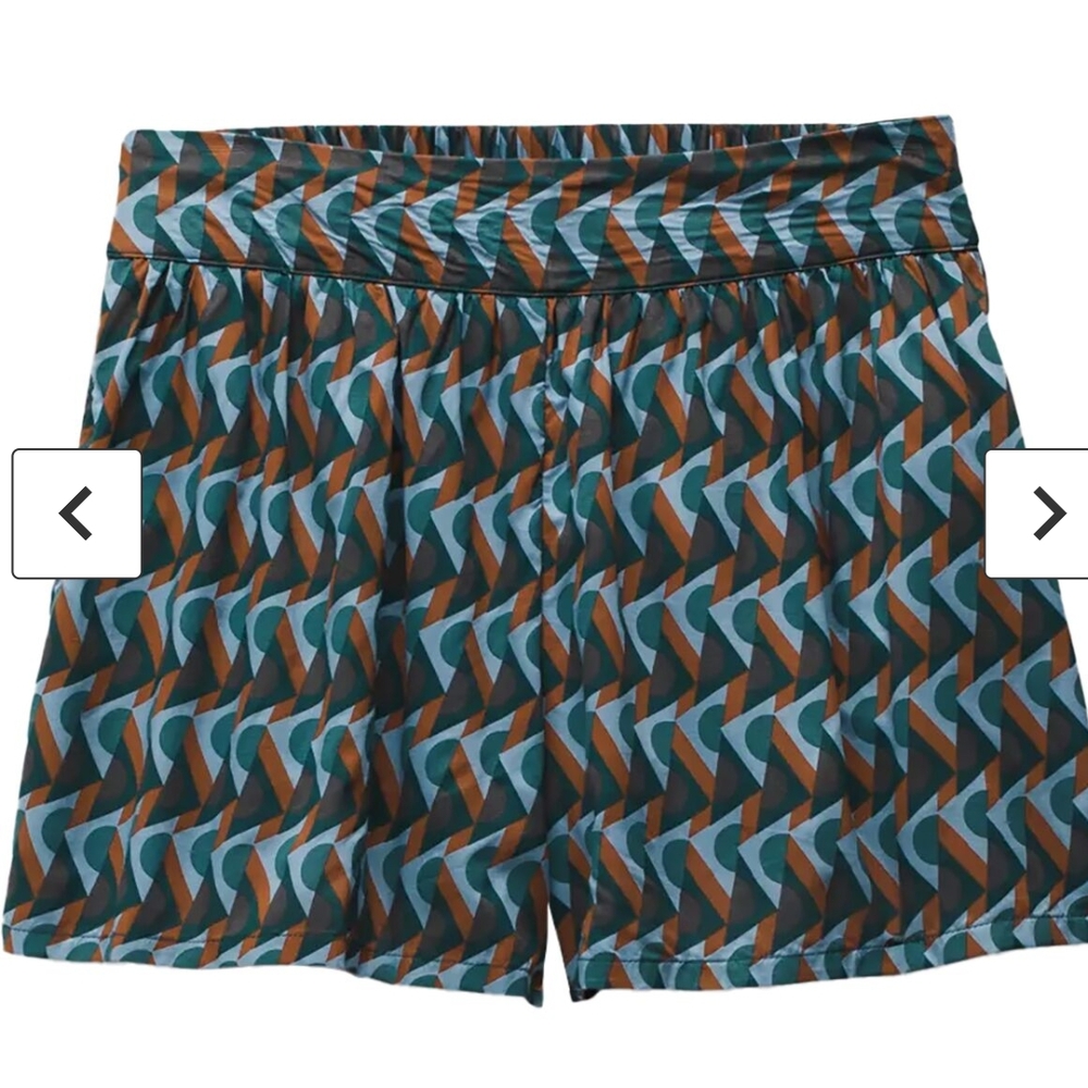 Prana Blue and Brown Shorts with Geometric Pattern